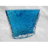 Geoffrey Baxter for Whitefriars: kingfisher blue rectangular Nailhead vase from the Textured