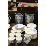 Blue & white Davenport part tea service with Butterfly & Ivy pattern & a pair of Japanese ceramic
