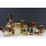 Group of Doulton Lambeth Salt Glazed Stoneware to include Teapot, Beaker, Pitcher, Harvest Jugs