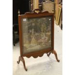 Early 20th century Mahogany Inlaid Firescreen with Brass Finials and a Tapestry Panel