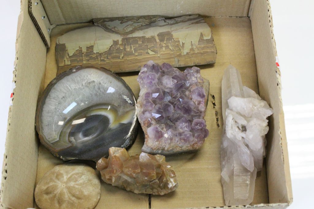 Amethyst Crystal Display together with Two Other Rock Crystal Displays plus, Agate Polished Bowl and