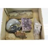 Amethyst Crystal Display together with Two Other Rock Crystal Displays plus, Agate Polished Bowl and