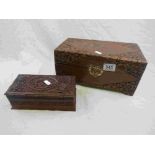Two carved wooden boxes, floral and foliate decoration (2)