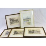 Collection of framed & glazed Engravings and a Watercolour of "The Colne at Halstead" and signed