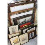 Collection of vintage framed & glazed pictures & prints to include Oil on board Woodland scene, 19th