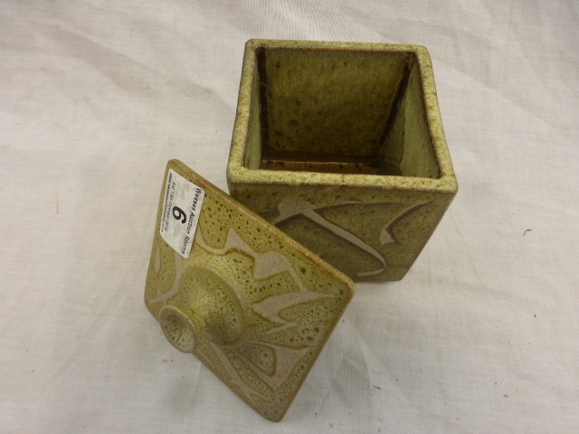 Studio Pottery lidded tea caddy of square cuboid form with abstract design, monogrammed to base, - Image 8 of 9