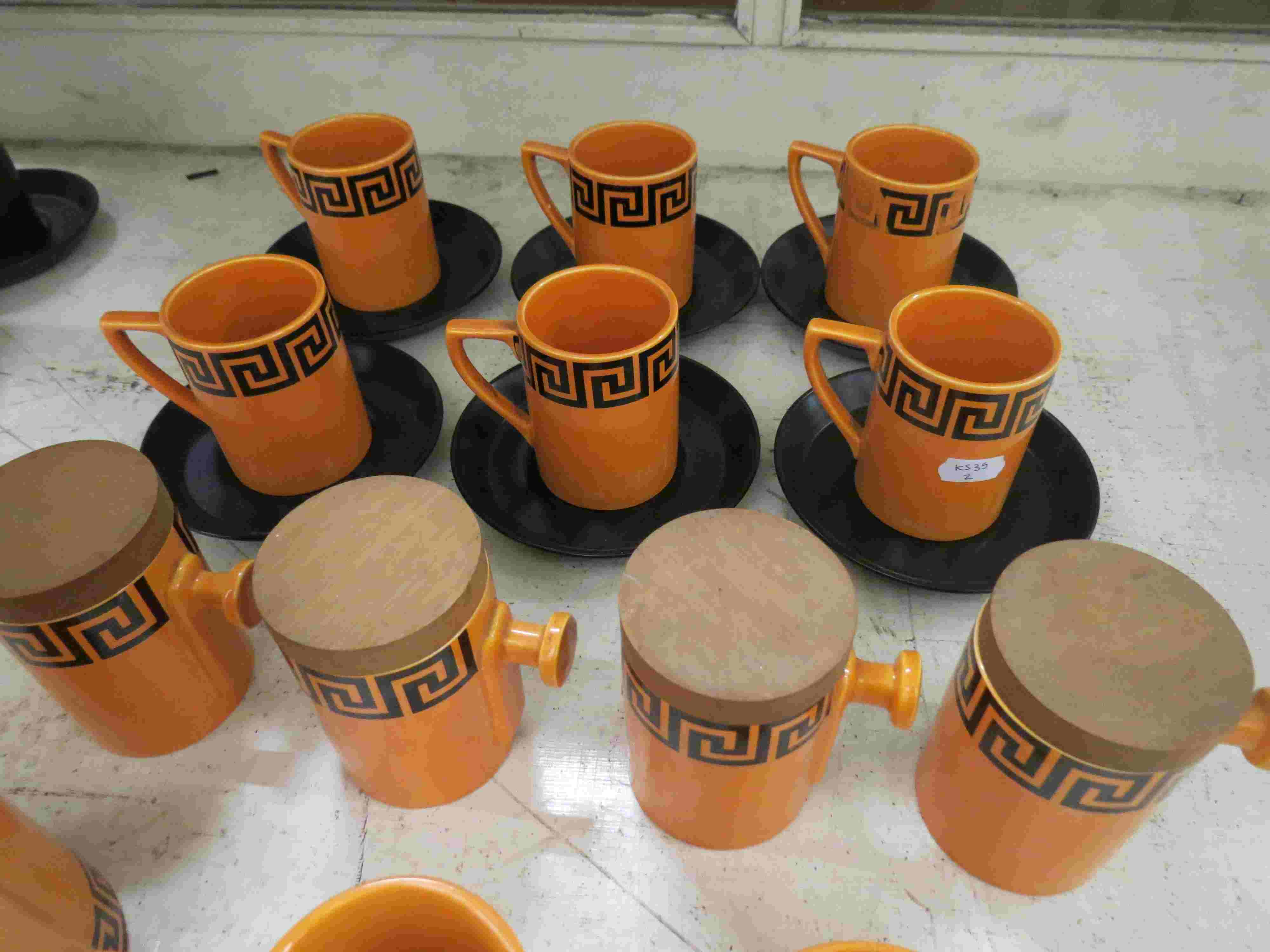 Portmeirion Pottery Greek Key design coffee service for six comprising coffee pot, milk jug, sugar - Image 2 of 7