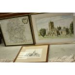 Framed and Glazed Antique Robert Morden Hand Coloured Map Engraving of Wiltshire together with