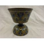 Victorian Doulton Lambeth pedestal jardiniere, blue and green glaze incised stylised foliate