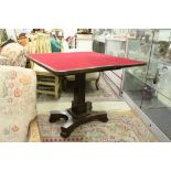 William IV Mahogany Fold-Over Card Table with red baize playing surface raised on a Square