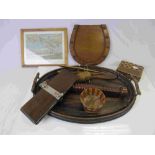 Collection of Items including Wooden Inlaid Travelling Chess Box with Pieces, Wooden Oval Serving