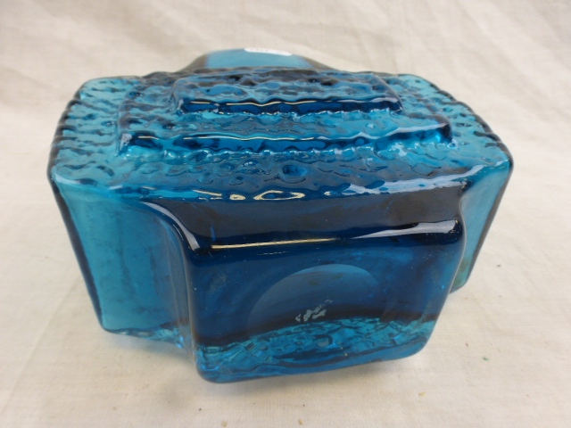 After Geoffrey Baxter for Whitefriars style Kingfisher blue TV vase, concentric textured rectangular - Image 11 of 11