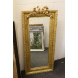 Gilt Framed Rectangular Mirror with Bow Finial, 122cms x 54cms