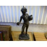 Large Spelter lamp base of a boy with Amphora and cup