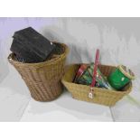 Two Wicker Baskets together with a Quantity of Advertising Tins including Huntley & Palmer Biscuit