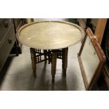 Persian Inlaid Wooden Folding Table with Circular Brass Tray Top