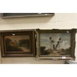 Framed Print of a vintage Oil painting and a framed Oil of a River scene