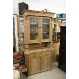 19th century Continental Pine Dresser with Upper Glazed Section over Sliding Out Shelf, Two