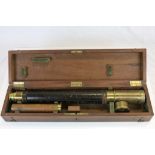 Mahogany cased single draw Brass telescope with end cap and spare draw insert, the main body with