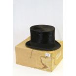 Scott & Co black moleskin Top hat approximately 7 3/8 size with cardboard Travel box