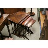 Mahogany Nest of Four Tables raised on double slender legs