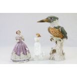 Large Goebel ceramic model of a Kingfisher, a ceramic figurine marked to base "Godey's Fashions