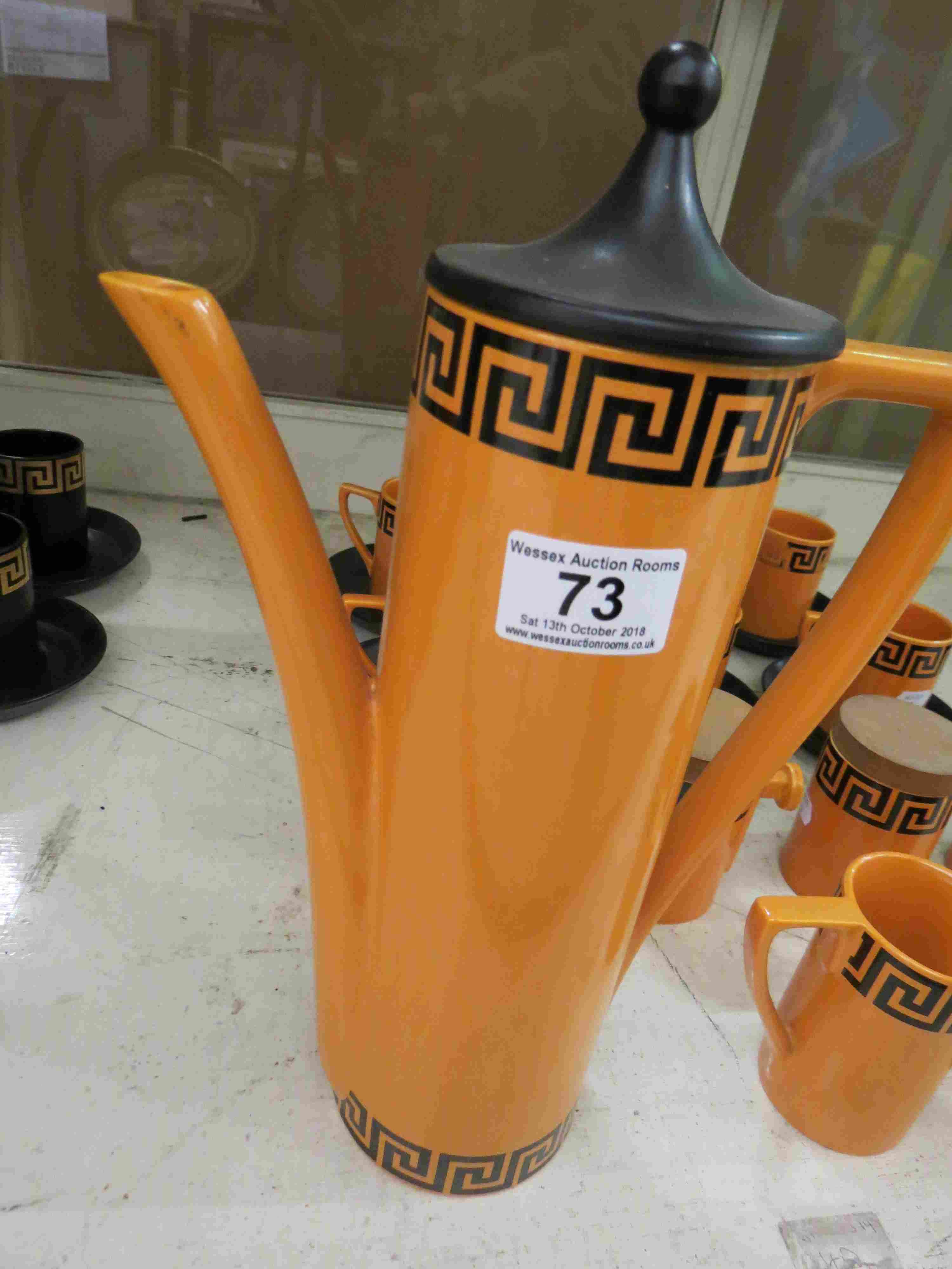 Portmeirion Pottery Greek Key design coffee service for six comprising coffee pot, milk jug, sugar - Image 7 of 7