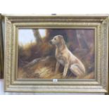 John Trickett (B. 1952 - ) Large Oil on Canvas of a Yellow Labrador Gun Dog sitting in a Woodland