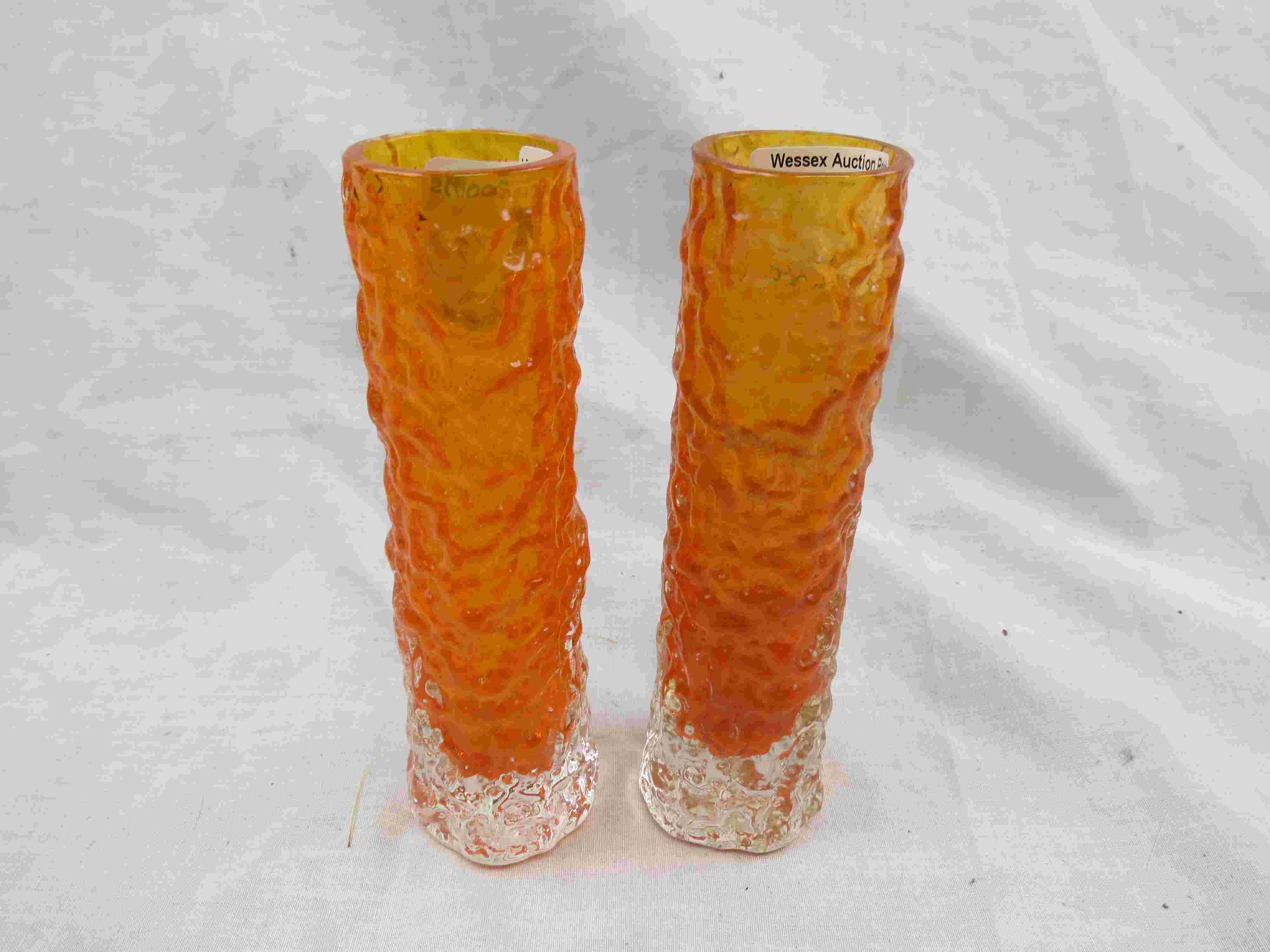 A pair of Geoffrey Baxter for Whitefriars cylindrical 'finger' bark vases, 9729, height - Image 2 of 5