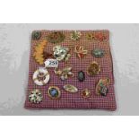 Seventeen vintage costume jewellery brooches to enclude enamelled, hardstone, tigers eye and paste