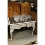 Painted Dressing Table / Desk with inset top, three drawers, shaped apron and raised on cabriole