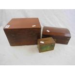 Wooden Church Funds money box, a wooden jewellery box together with a larger wooden box and two