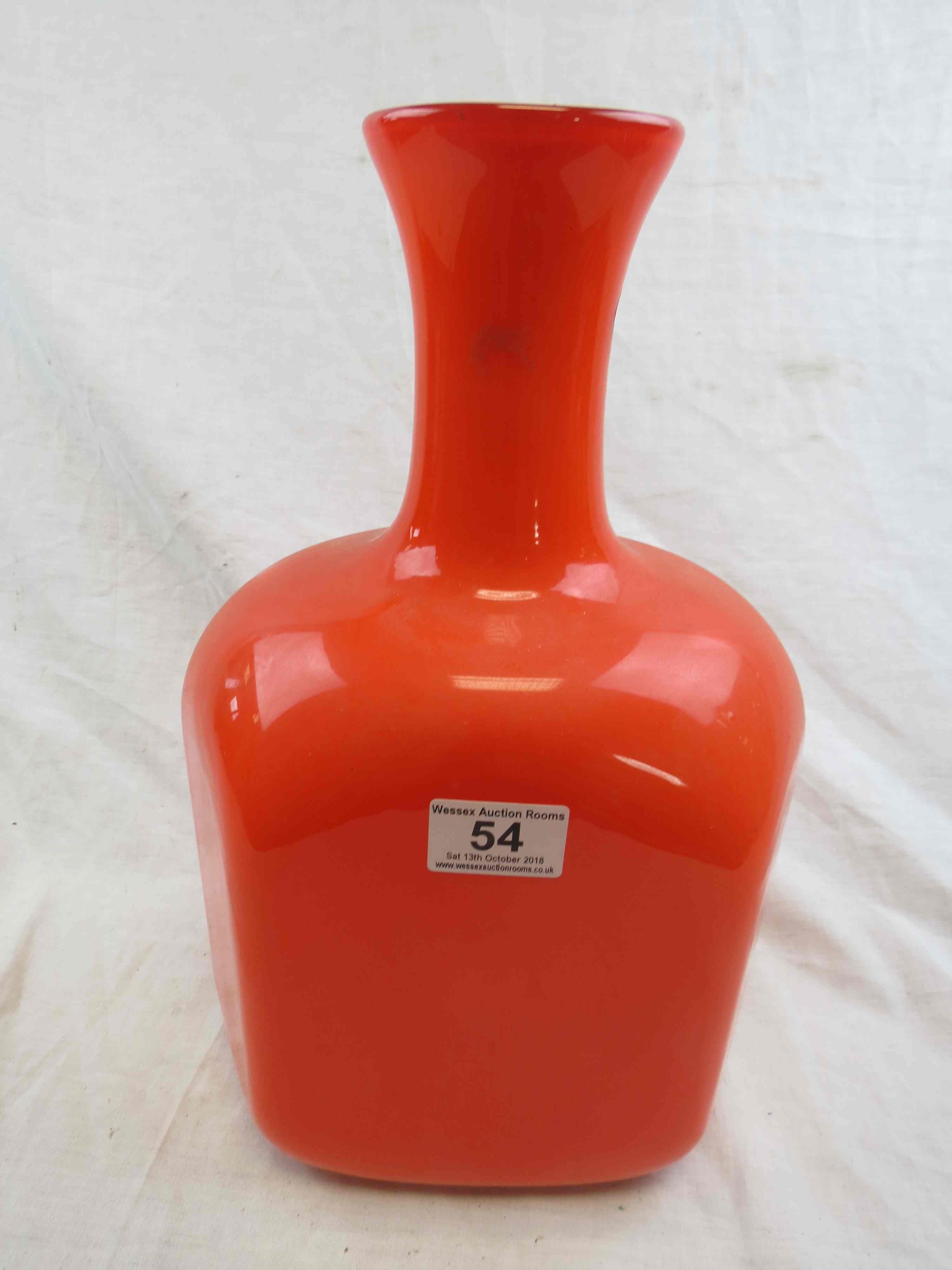 Holmegaard style opaque orange glass vase of hexagonal shouldered form, circa 1960s, thin white band - Image 3 of 5