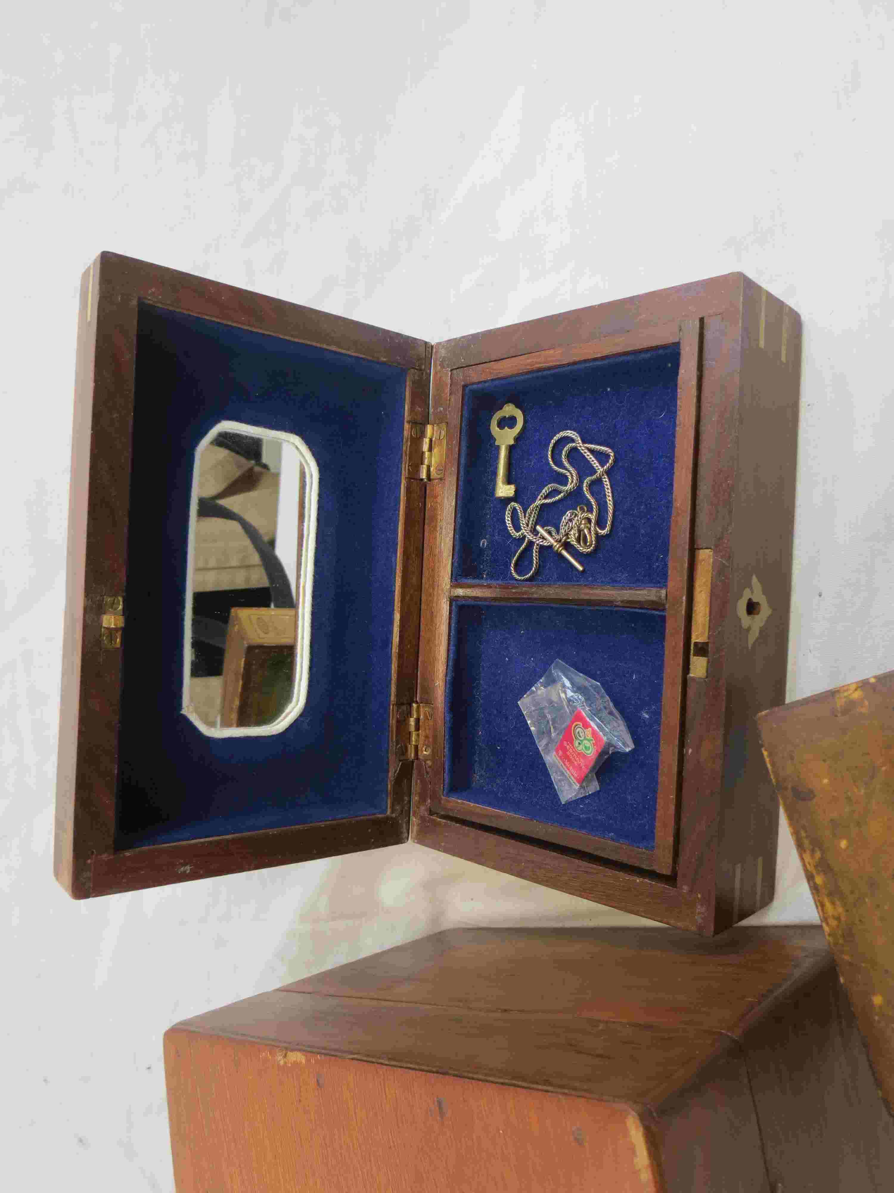 Wooden Church Funds money box, a wooden jewellery box together with a larger wooden box and two - Image 4 of 5