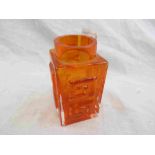 Geoffrey Baxter for Whitefriars Tangerine Greek Key vase, 9815, height approximately 11cm