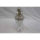 Edwardian silver collared glug glug decanter with silver topped stopper, writhen glass, makers