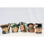 Five Large Royal Doulton Character Jugs - Long John Silver (D6335), Falstaff 9D6287), Old Charlie,