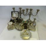Mixed lot of silver plate including candelabra, cased babies bowl, etc