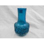 Geoffrey Baxter for Whitefriars Kingfisher blue Mallet vase from the Textured range, 9818, height