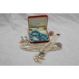 Vintage costume jewellery to include opaque blue glass bead necklace and matching clip on drop