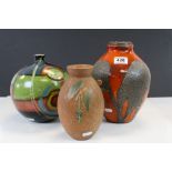 Three vintage Studio pottery vases to include West German Lava type