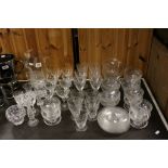 Collection of cut glass & Crystal glassware, mainly Webb with engraved Bird decoration & swagged