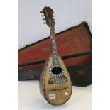 Cased vintage Italian Mandolin with paper label for "Guiseppe Gandolfi"