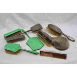Various silver backed dressing table brushes and mirrors to include silver and tortoiseshell clothes