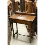 Early 20th century Oak Hall Table with Single Drawer and raised on barley-twist legs, 77cms long