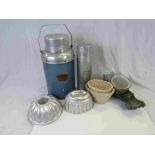 Two Vintage Thermos Flasks together with Collection of approximately Thirteen Jelly / Food Moulds