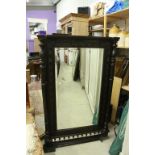 Large Victorian Carved Oak Framed Rectangular Overmantle Mirror with Turned Spindles to Top Rail and