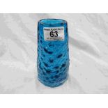 Geoffrey Baxter for Whitefriars Kingfisher blue Volcano vase, 9717, textured bubbled design,