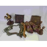 Collection of Mixed Items including Pair of Wooden Clogs, Ornate Framed Table Mirror, Wooden Pipe