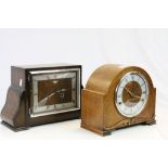 Two vintage Wooden cased mantle Clocks, one with Westminster chimes to include; Perrivale & Beatons
